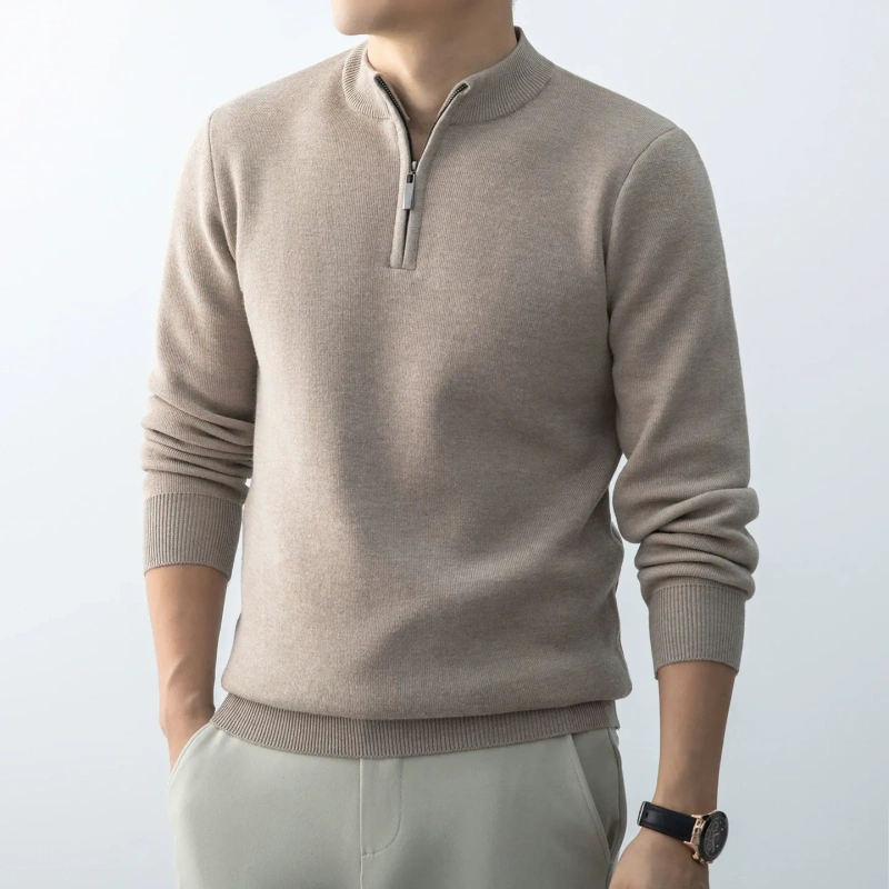 Men's Fleece-Lined Zip-Up Knit Sweater