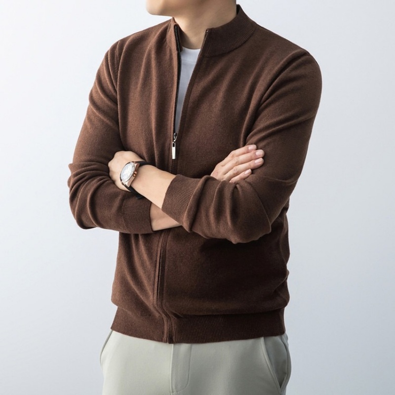 Men's Retro Zip-Up Stand Collar Knit Jacket