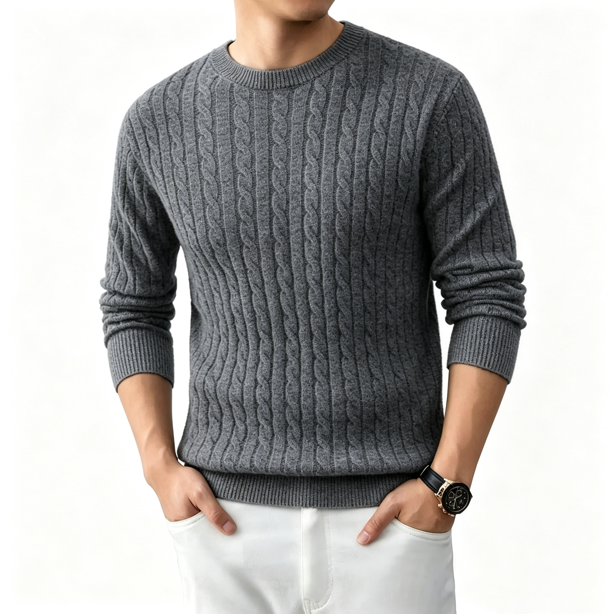 Men's Relaxed Jacquard Crew Neck Sweater